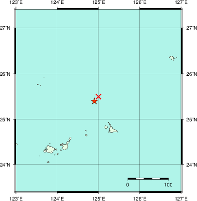 推定した震源の位置