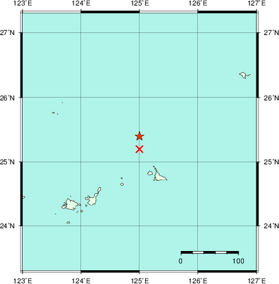 推定した震源の位置