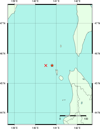 推定した震源の位置