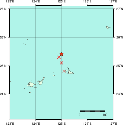 推定した震源の位置