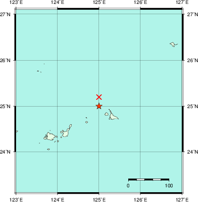 推定した震源の位置