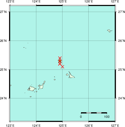 推定した震源の位置