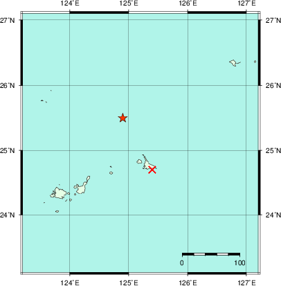 推定した震源の位置