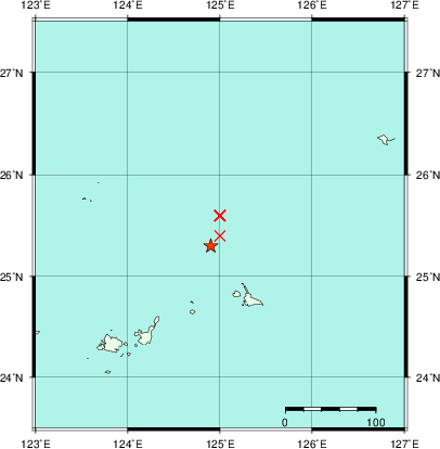 推定した震源の位置