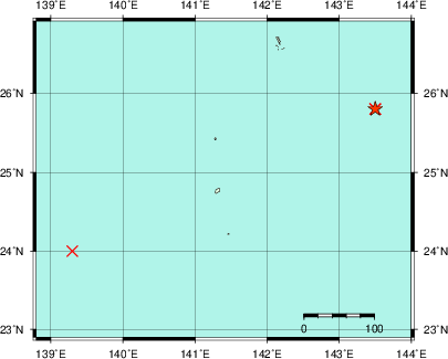 推定した震源の位置