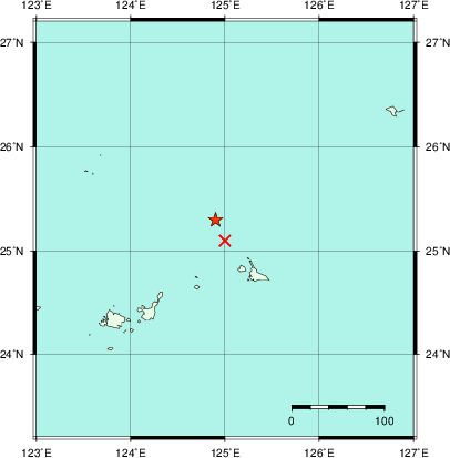 推定した震源の位置