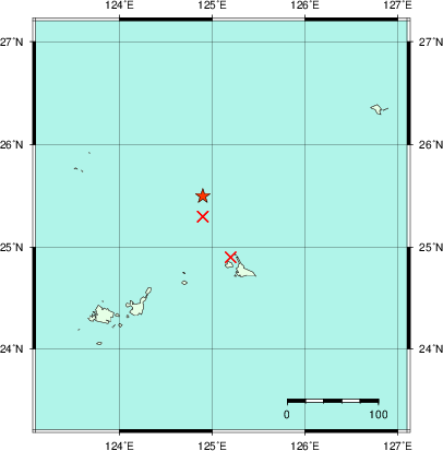 推定した震源の位置