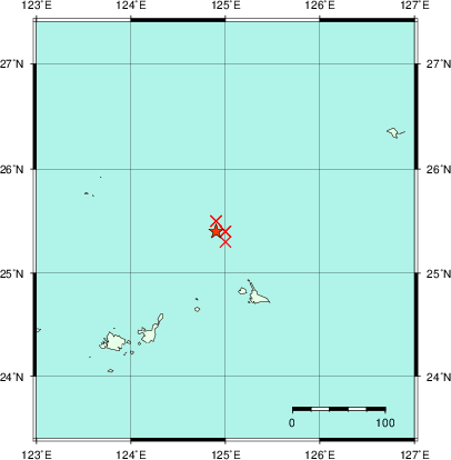 推定した震源の位置