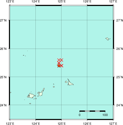 推定した震源の位置