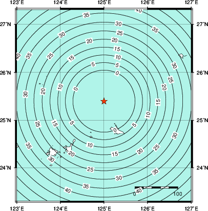 緊急地震速報第1報提供から主要動到達までの時間及び推計震度分布図