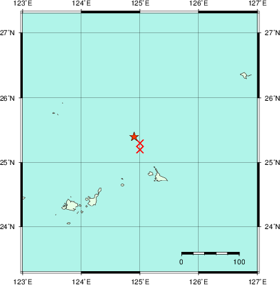 推定した震源の位置