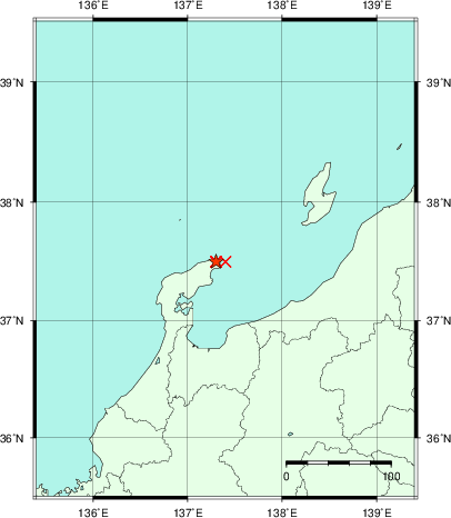 推定した震源の位置