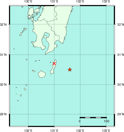 推定した震源の位置