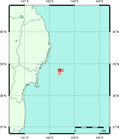 推定した震源の位置
