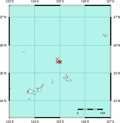 推定した震源の位置