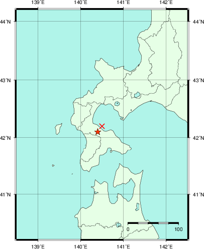 推定した震源の位置