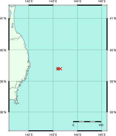 推定した震源の位置