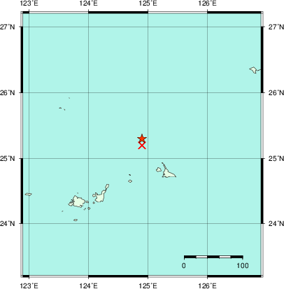推定した震源の位置
