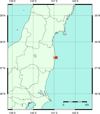 推定した震源の位置