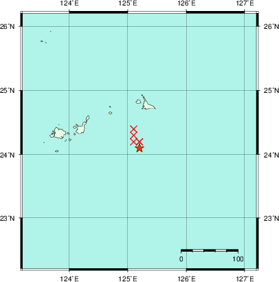 推定した震源の位置