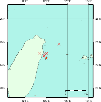 推定した震源の位置