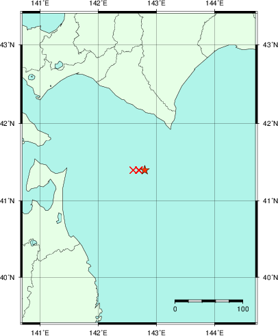 推定した震源の位置