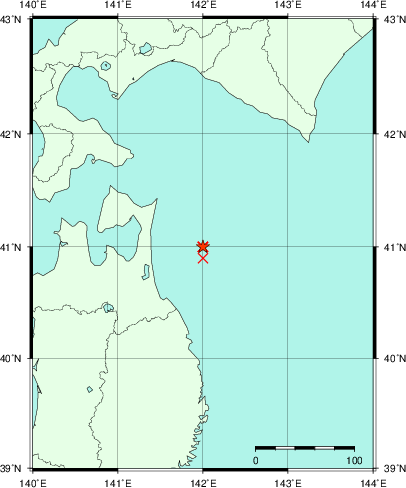 推定した震源の位置