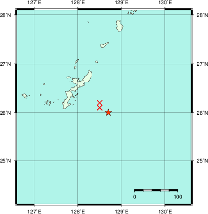 推定した震源の位置