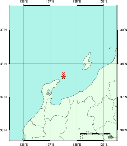 推定した震源の位置