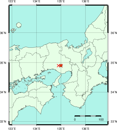 推定した震源の位置