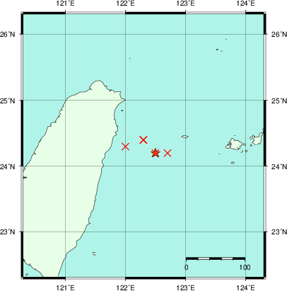 推定した震源の位置