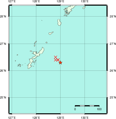 推定した震源の位置
