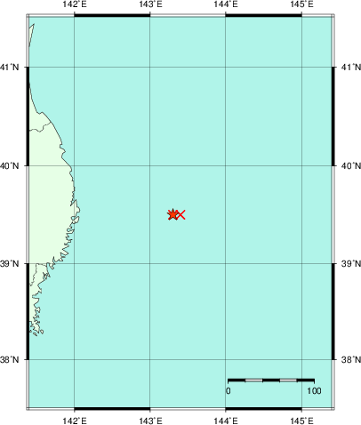 推定した震源の位置