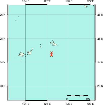推定した震源の位置