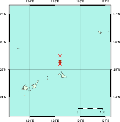 推定した震源の位置