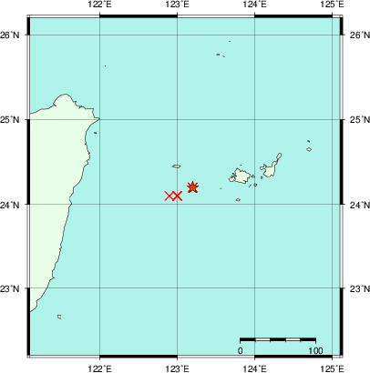 推定した震源の位置