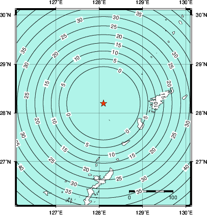 緊急地震速報第1報提供から主要動到達までの時間及び推計震度分布図