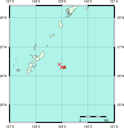 推定した震源の位置