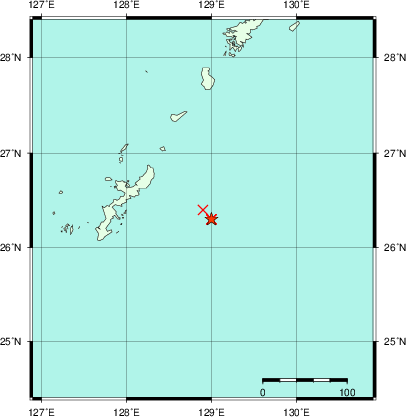 推定した震源の位置