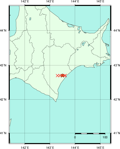 推定した震源の位置