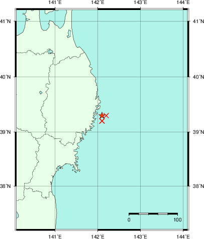 推定した震源の位置