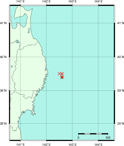 推定した震源の位置
