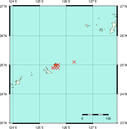 推定した震源の位置