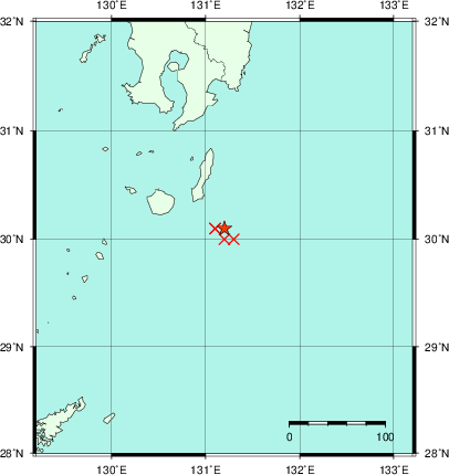 推定した震源の位置