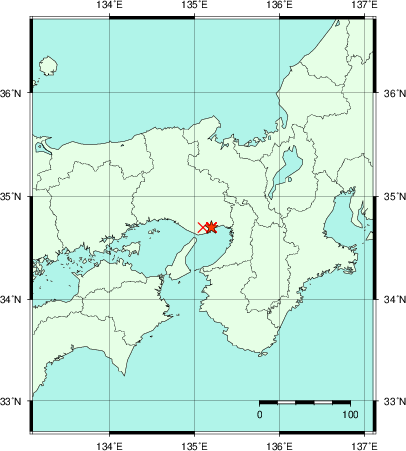 推定した震源の位置