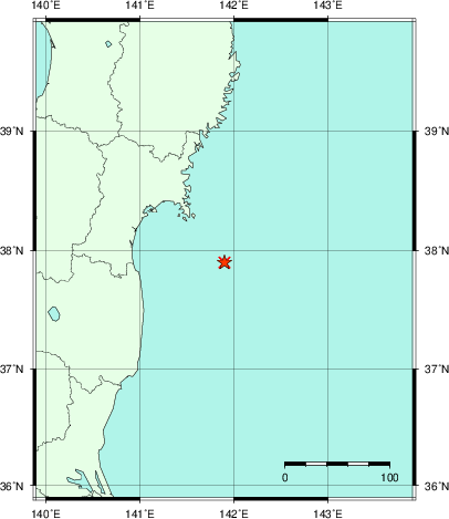 推定した震源の位置