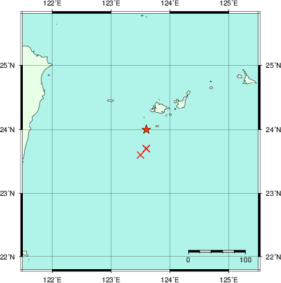推定した震源の位置