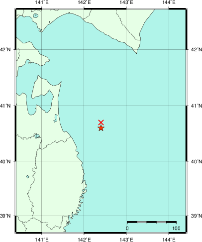 推定した震源の位置