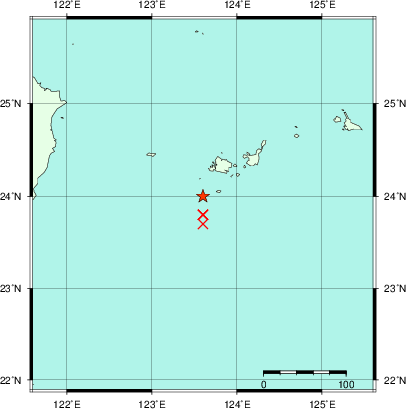 推定した震源の位置