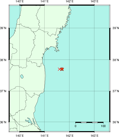 推定した震源の位置